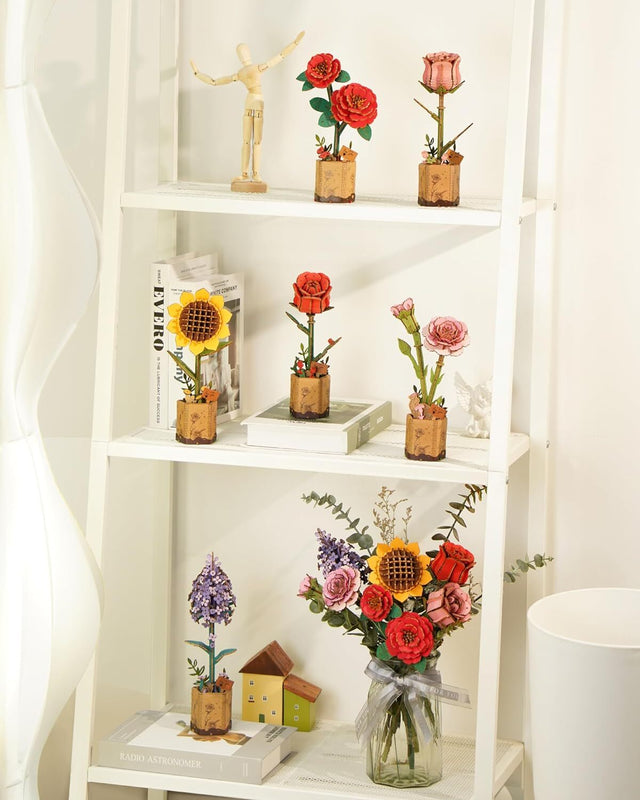 Flower Bouquet DIY 3D Wooden Puzzle Floral Craft Kit Creative Home Decor Gift
