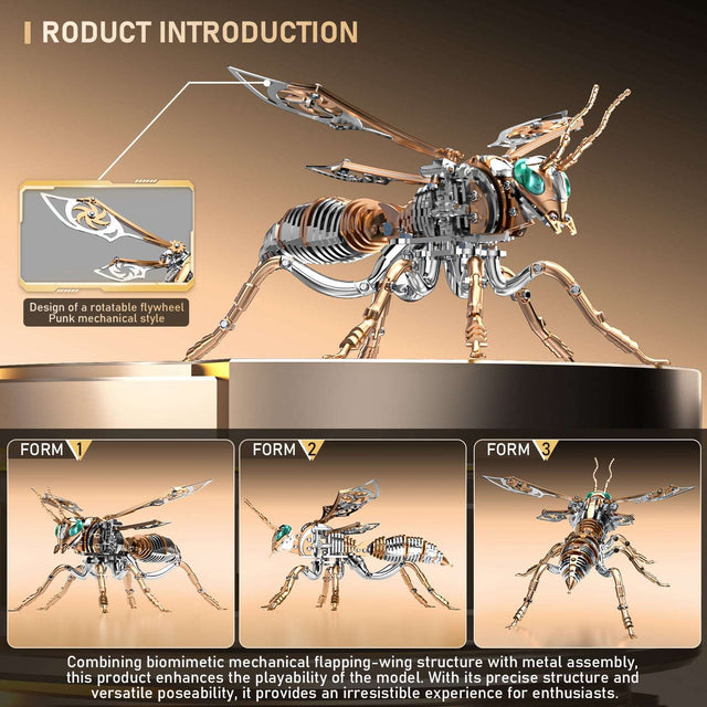 3D Wasp Stainless Steel Insects Puzzle Model Kit DIY Mechanical Animal Toys Gift(RoseGold)