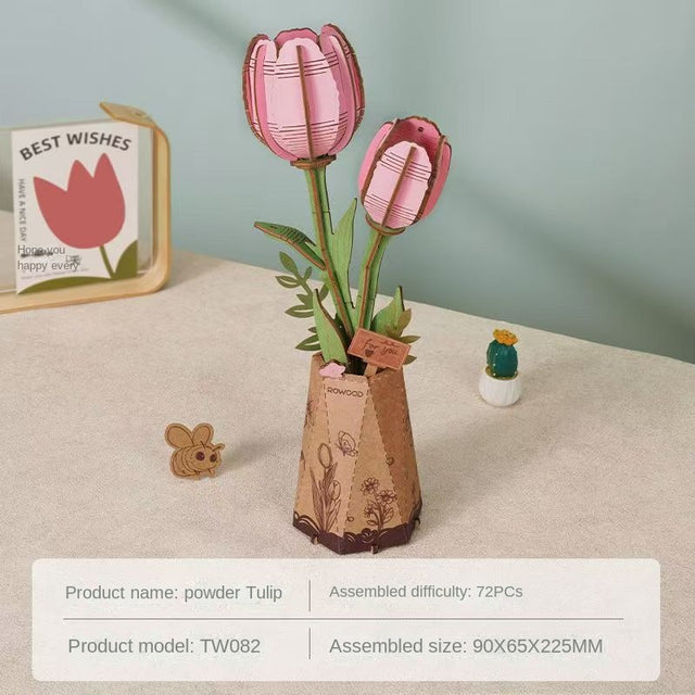 Flower Bouquet DIY 3D Wooden Puzzle Floral Craft Kit Creative Home Decor Gift