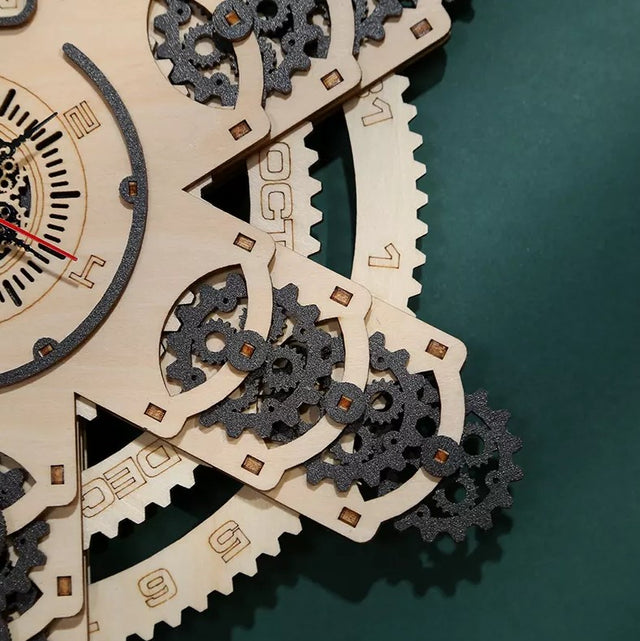 3D Wooden Wall Clock Puzzle DIY Mechanical Quartz Kit Calendar Model Home Decor