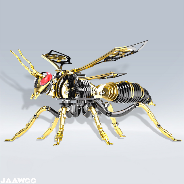 3D Wasp Stainless Steel Insects Puzzle Model Kit DIY Mechanical Animal Toys Gift(BlackGold)